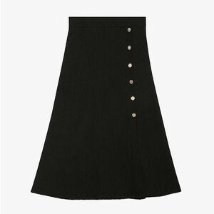 Maje Black Jupiter Gold-Tone Button Knitted Midi Skirt Size 34
